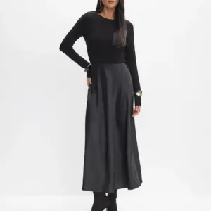 Satin-Knit Combination Dress
